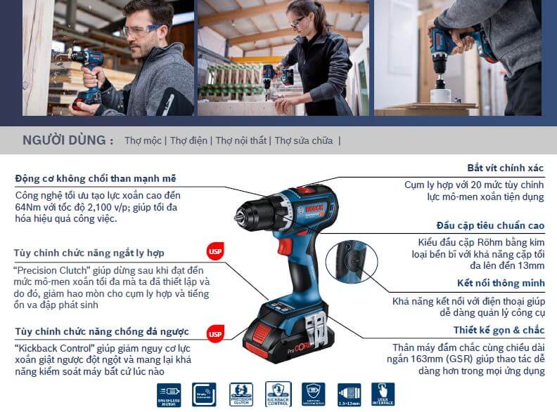 Các tính năng nổi bật của máy khoan pin GSR 18V-90C