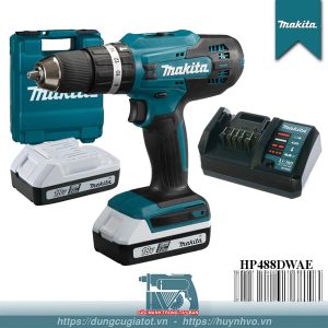 Máy khoan búa vặn vít pin 18V Makita HP488DWAE