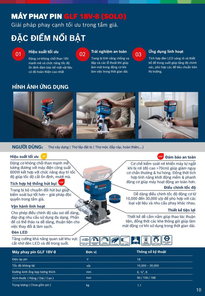 Máy phay dùng pin 18V Bosch GLF 18V-8