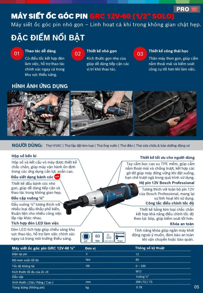 Máy siết bu lông dùng pin 12V Bosch GRC 12V-60